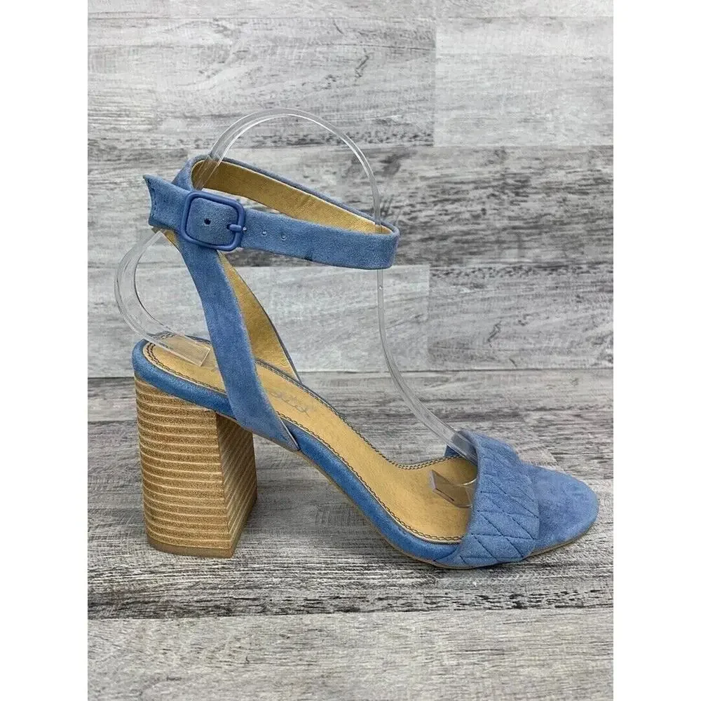 Splendid Womens Blue Suede Ankle Strap Block Heel Sandals Size 9